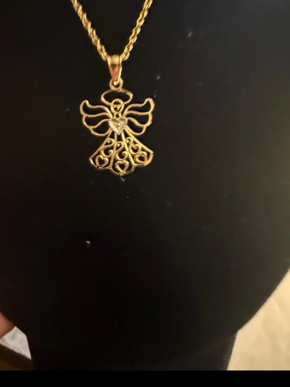 Gold RL 10kt Angel Pendant with silver heart and Necklace 1/20 14kt Gf chain